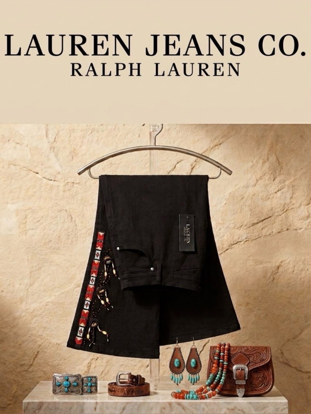 Ralph Lauren NWT Sz 20W Black Flare Jeans Southwestern Beaded Trim Accents